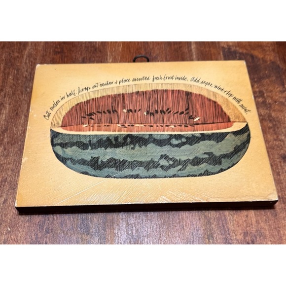 2 Vintage John Rutherford Gourmet Plaques-Apple & Watermelon on Red Wood - Picture 9 of 9